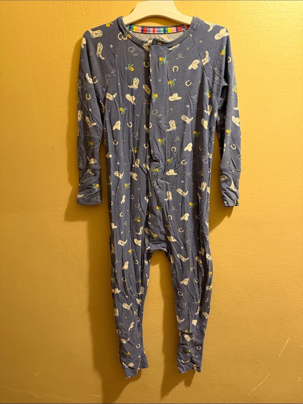 Magnetic Blue Blue Cowboy Print Kids One-Piece Pajama